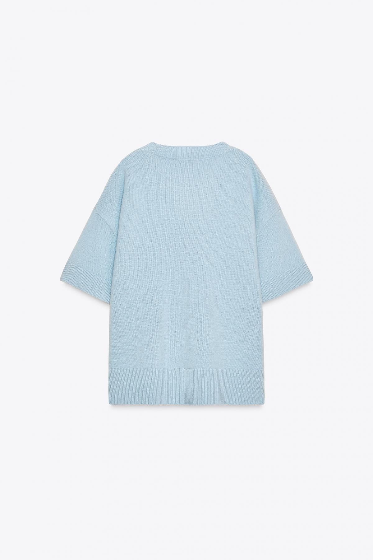 자라 프리미엄 100 울 라운드넥 반팔 니트 스웨터 2893/114 LIGHT BLUE - 상세 이미지 5