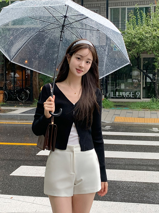 [크롭가디건브이넥] 슬림핏 골지 크롭 가디건 데일리룩 여리핏 니트 cd3443 - 상세 이미지 5