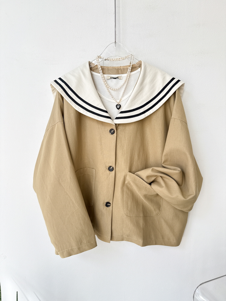 세일러 카라 배색 라인 포켓 가을 자켓
