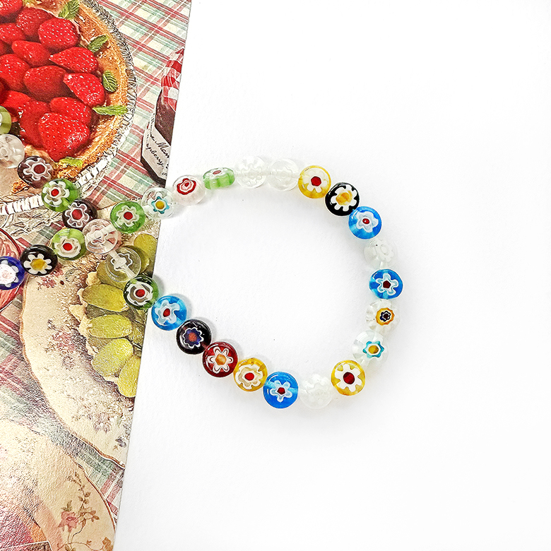 (20p) 8mm 베네치아 납작 라운드 비즈 꽃유리 비즈 구슬 원석 반지 팔찌 만들기 악세사리 부자재 - 상품 이미지