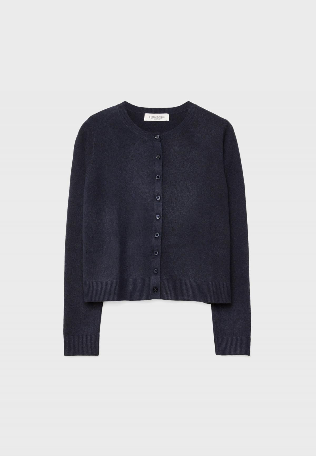 스트라디바리우스 소프트터치 라운드넥 니트 버튼업 크롭 가디건 5034/586 NAVY BLUE - 메인 이미지