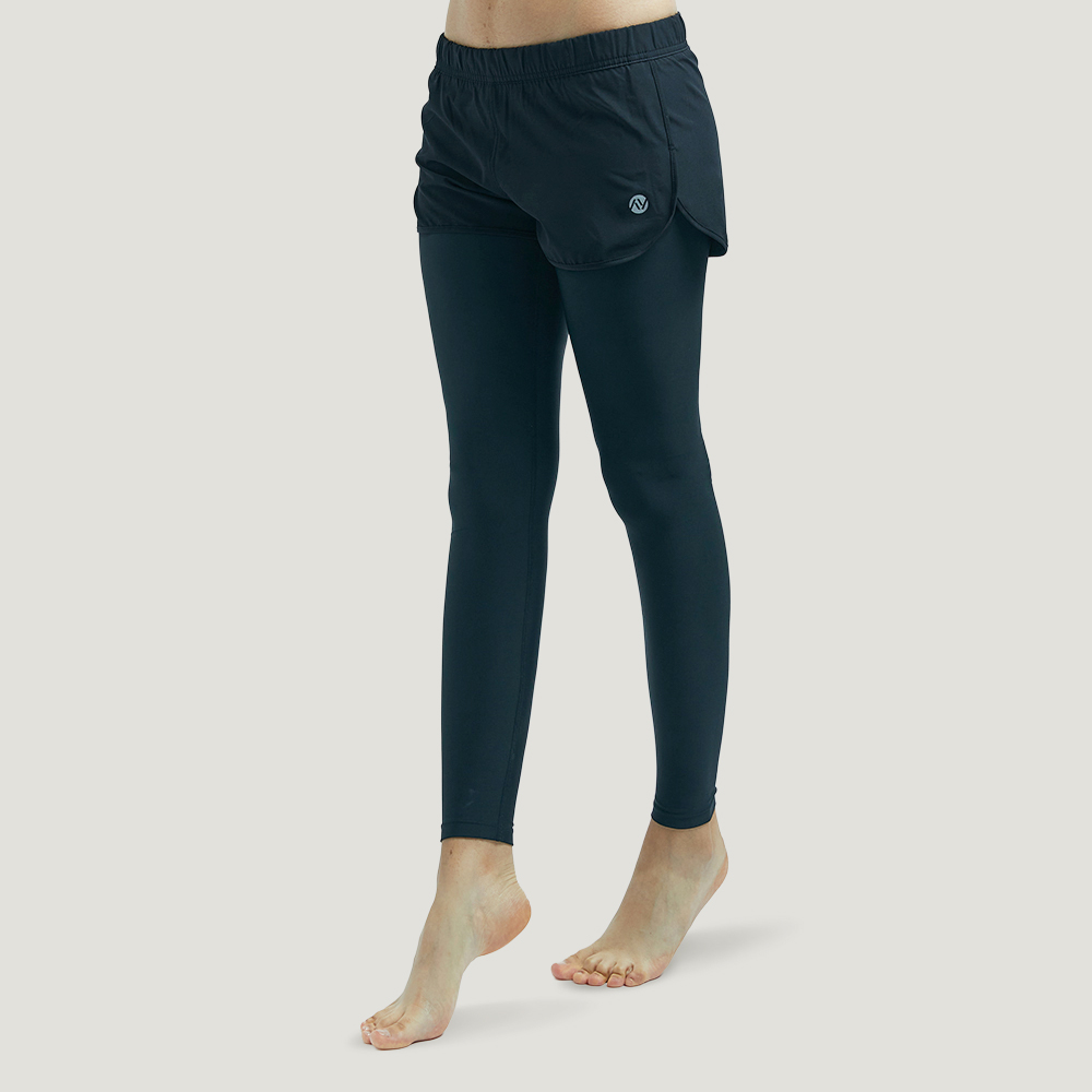 여성 남자 2in1 워터레깅스 래쉬가드 수영복 바지 운동복 짐웨어 반바지 러닝 팬츠 블랙