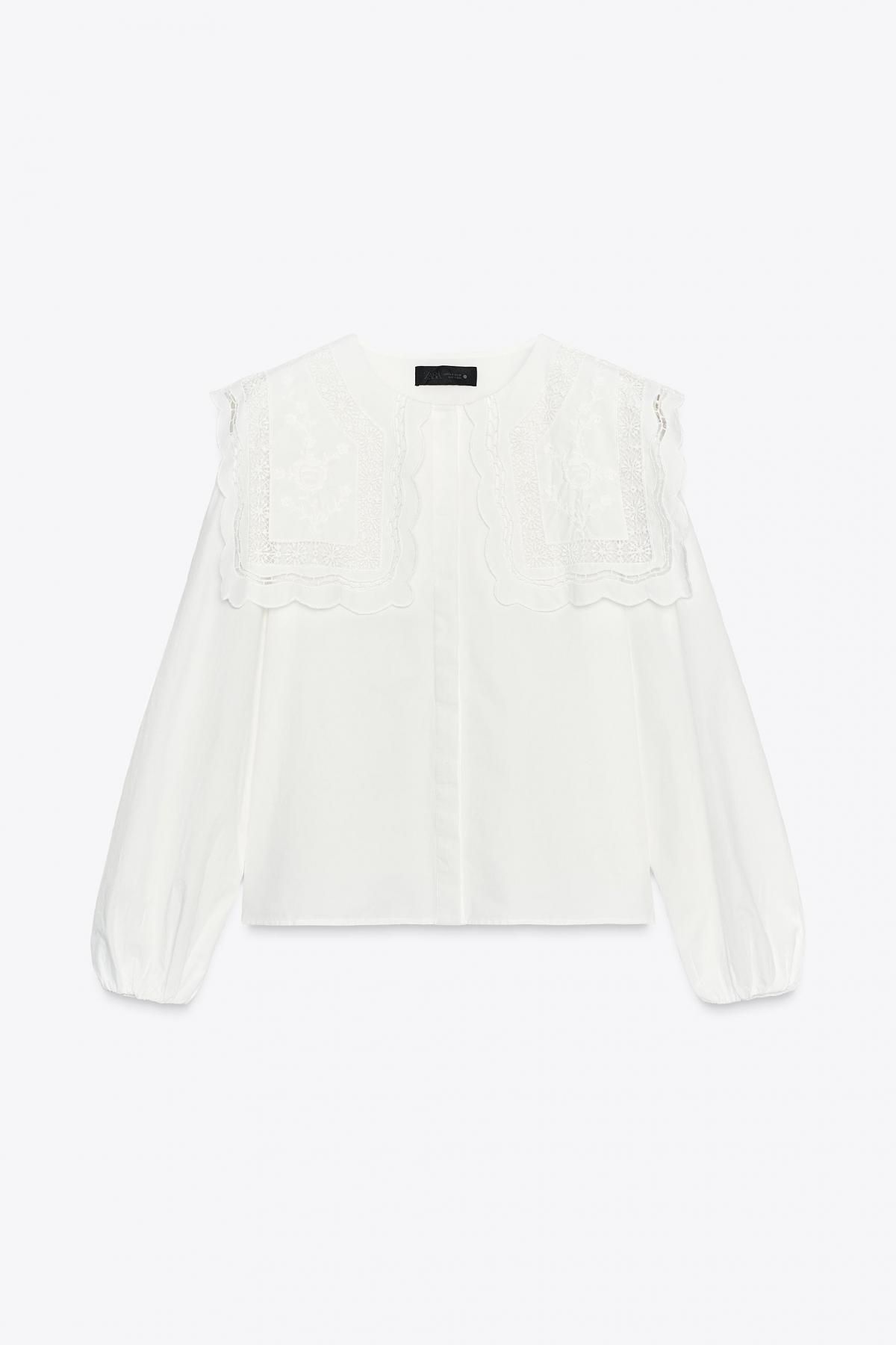 자라 프리미엄 자수 카라 코튼 포플린 블라우스 6895/243 OYSTER-WHITE - 메인 이미지