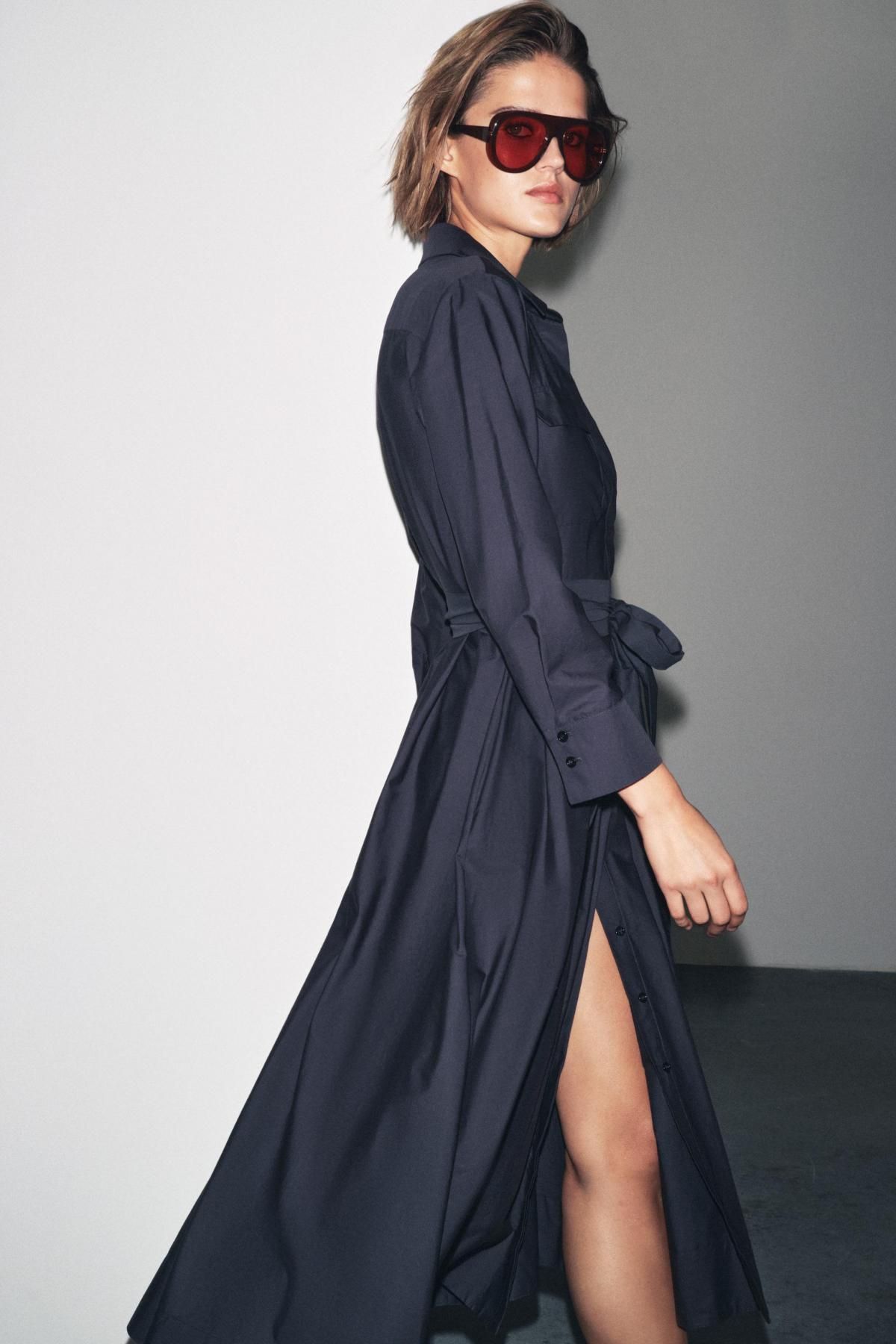 자라 코튼 벨트 포켓 미디 셔츠 원피스 8622/654 NAVY BLUE - 상세 이미지 5