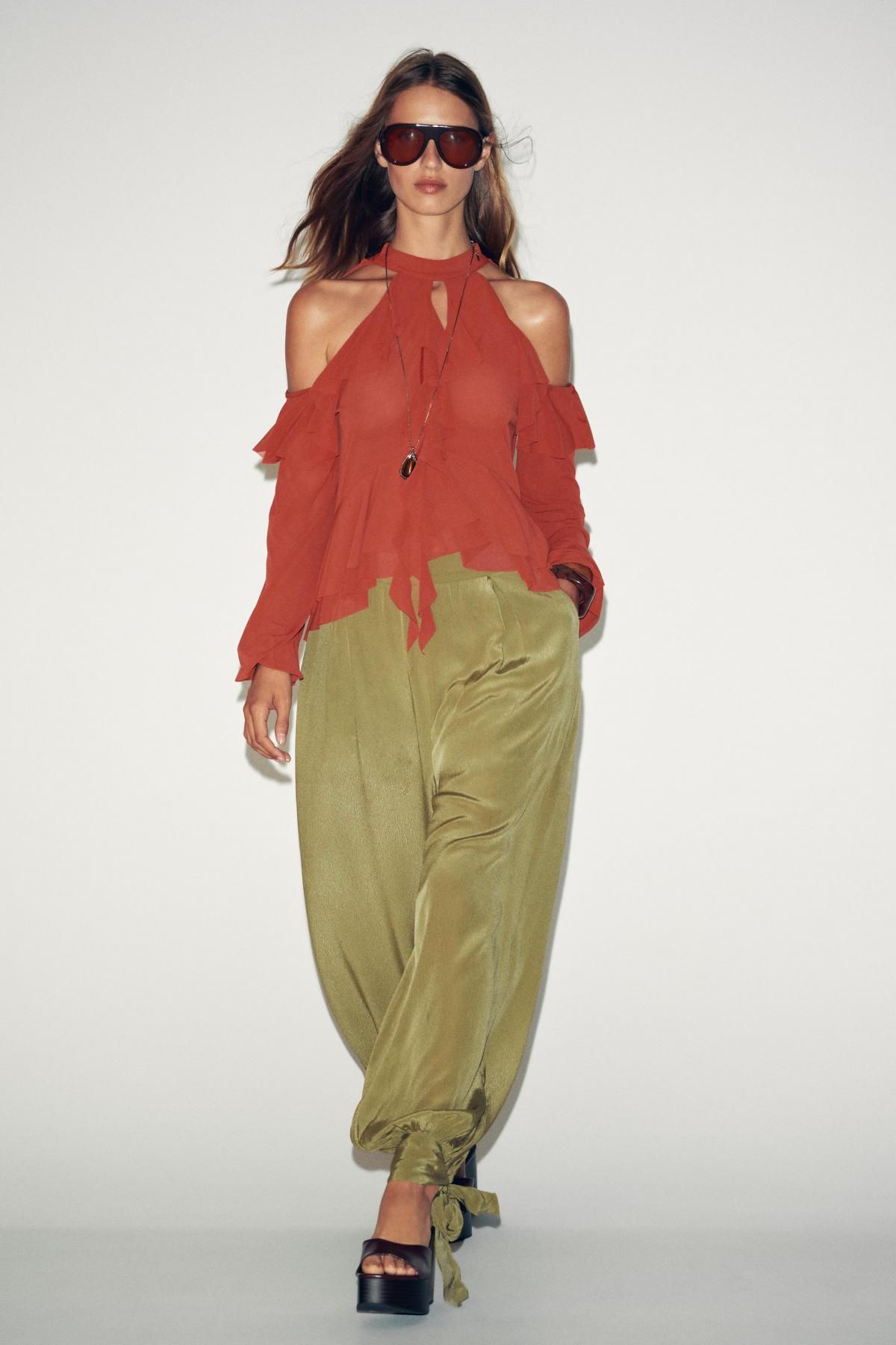 자라 러플 오프숄더 홀터넥 블라우스 5039/210 TERRACOTTA - 상세 이미지 2