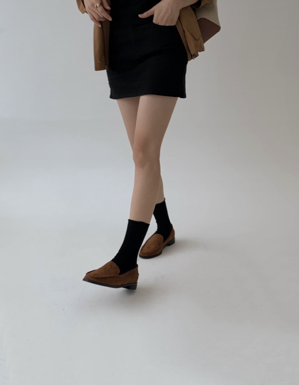 클래식 스웨이드 로퍼 여성 로우힐 슬립온 슈즈 - 상세 이미지 2