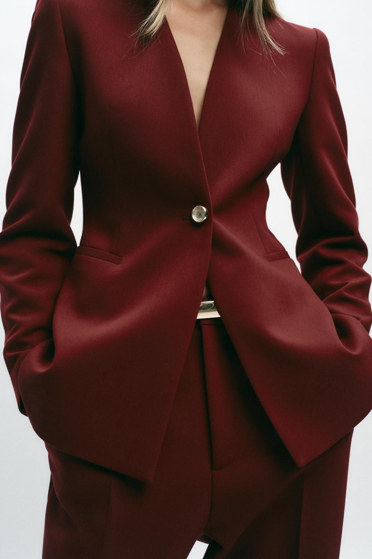 자라 버건디 테일러드 싱글버튼 블레이저 8531/597 BURGUNDY - 상세 이미지 4