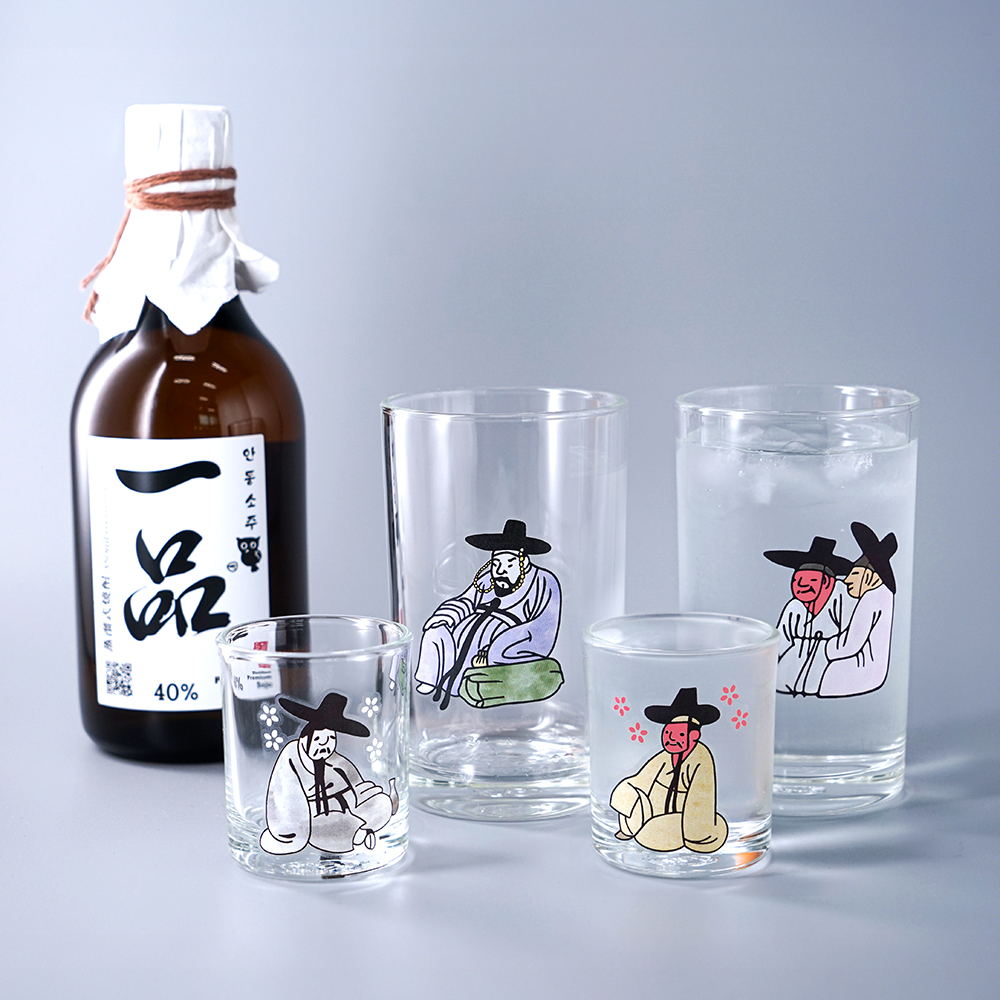 김홍도 변색 술잔 소주잔 맥주잔 4p 세트 변온 위스키 소맥 집들이선물 인생술잔