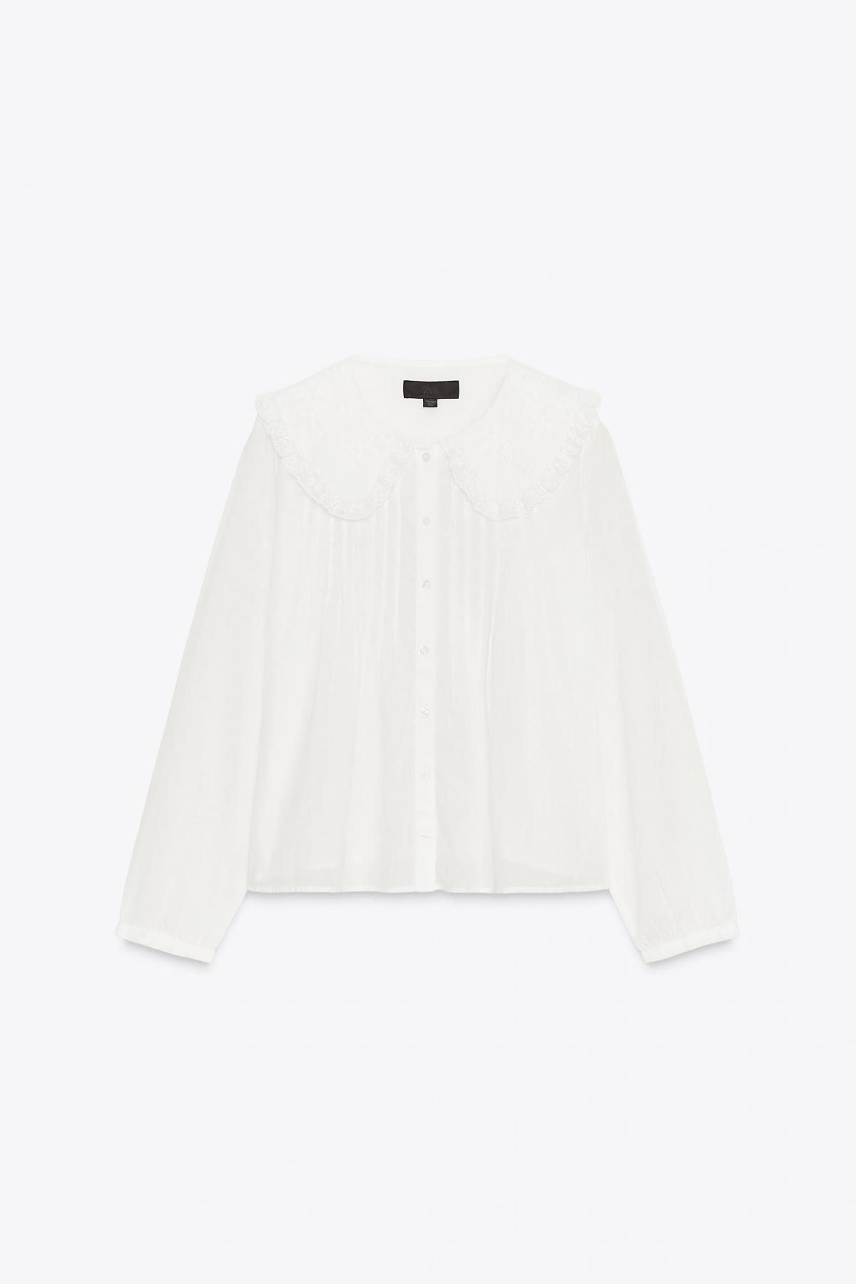 자라 로맨틱 플라워 자수 피터팬카라 긴팔 셔츠 0881/004 OYSTER-WHITE - 메인 이미지
