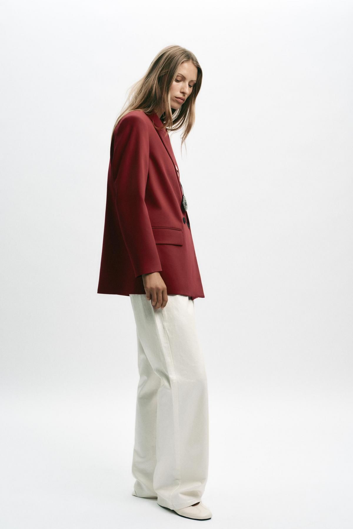 자라 버건디 오버사이즈 더블브레스트 블레이저 2753/122 BURGUNDY - 상세 이미지 4