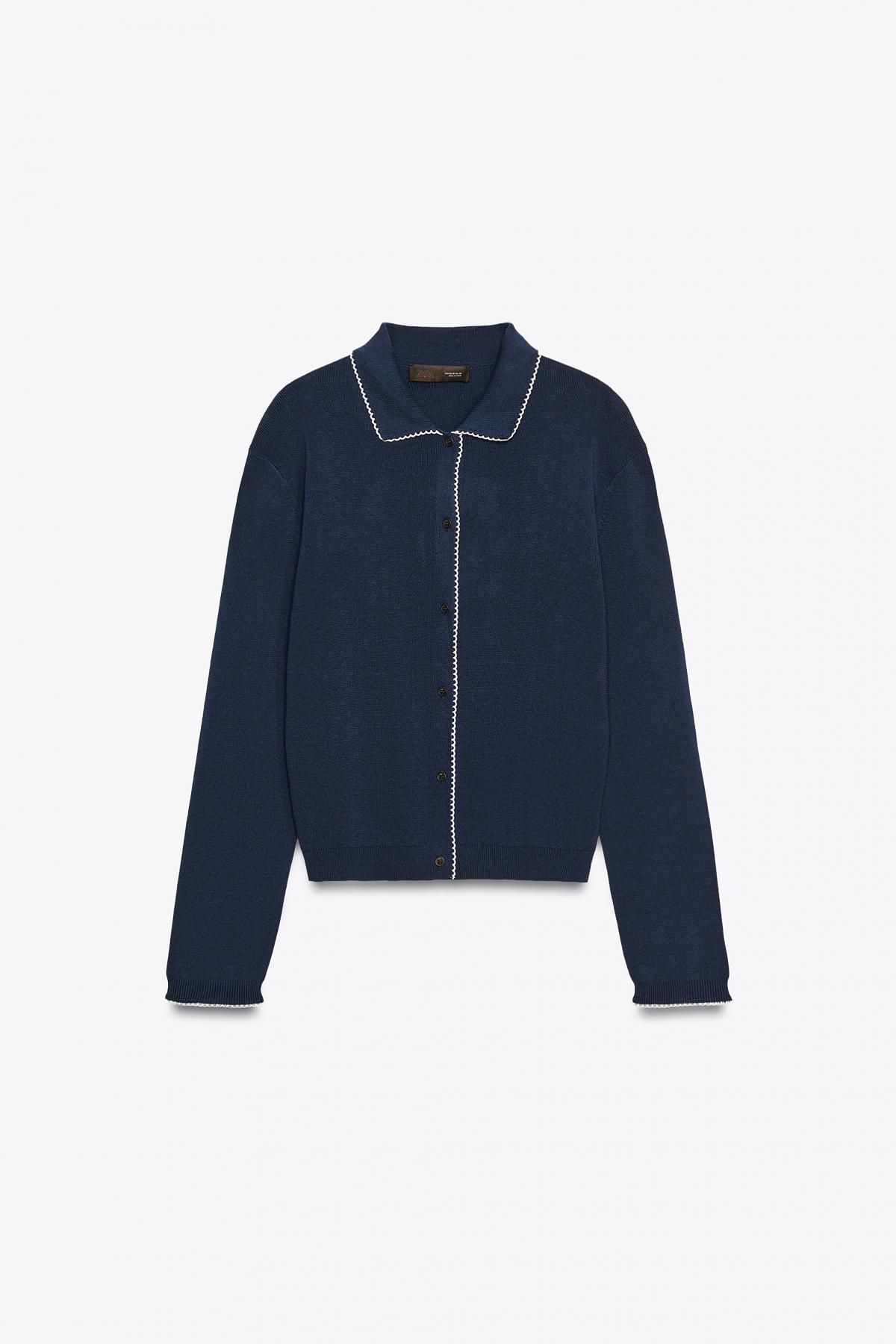 자라 네이비 피터팬카라 니트 가디건 2142/240 NAVY BLUE - 상품 이미지