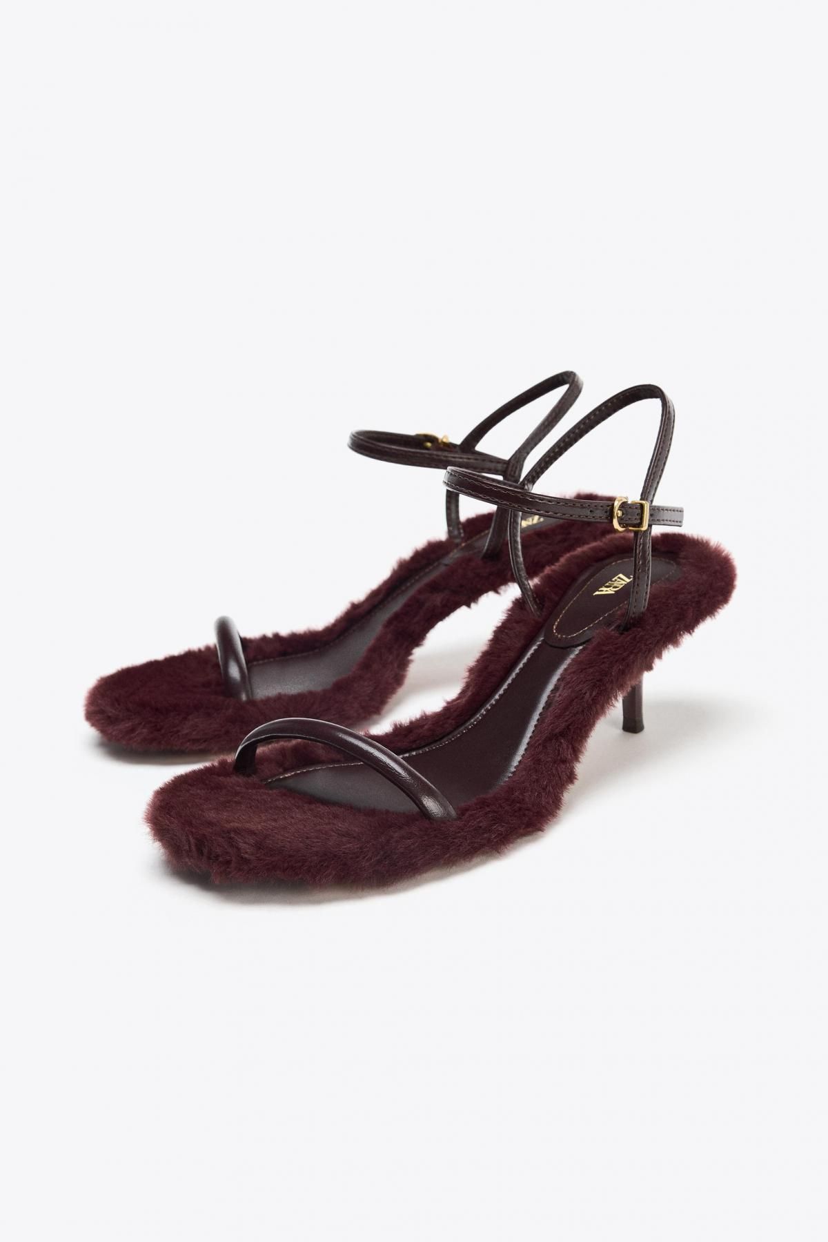 자라 페이크 퍼 스트랩 힐 샌들 2310/610 BURGUNDY RED - 상세 이미지 4