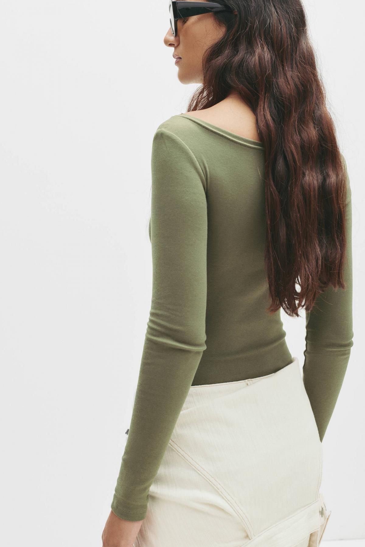 풀앤베어 베이직 와이드넥 긴팔 바디수트 7152/305 KHAKI - 상세 이미지 3