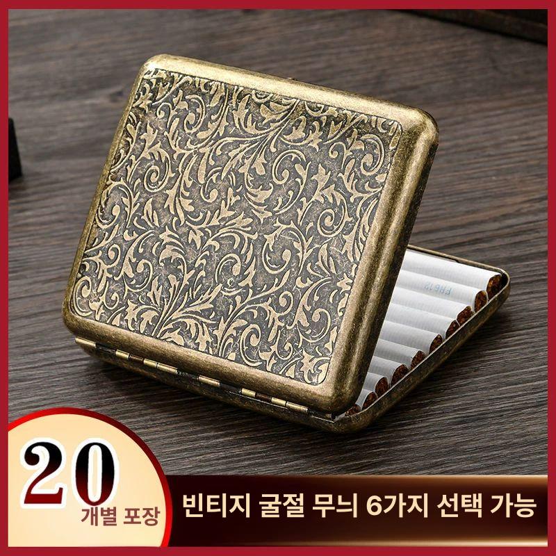 빈티지 연초 담배 휴대용 케이스 엔티크소품 황동 담배갑 메탈담배케이스 일반형블랙가죽담배케이스 - 상세 이미지 2