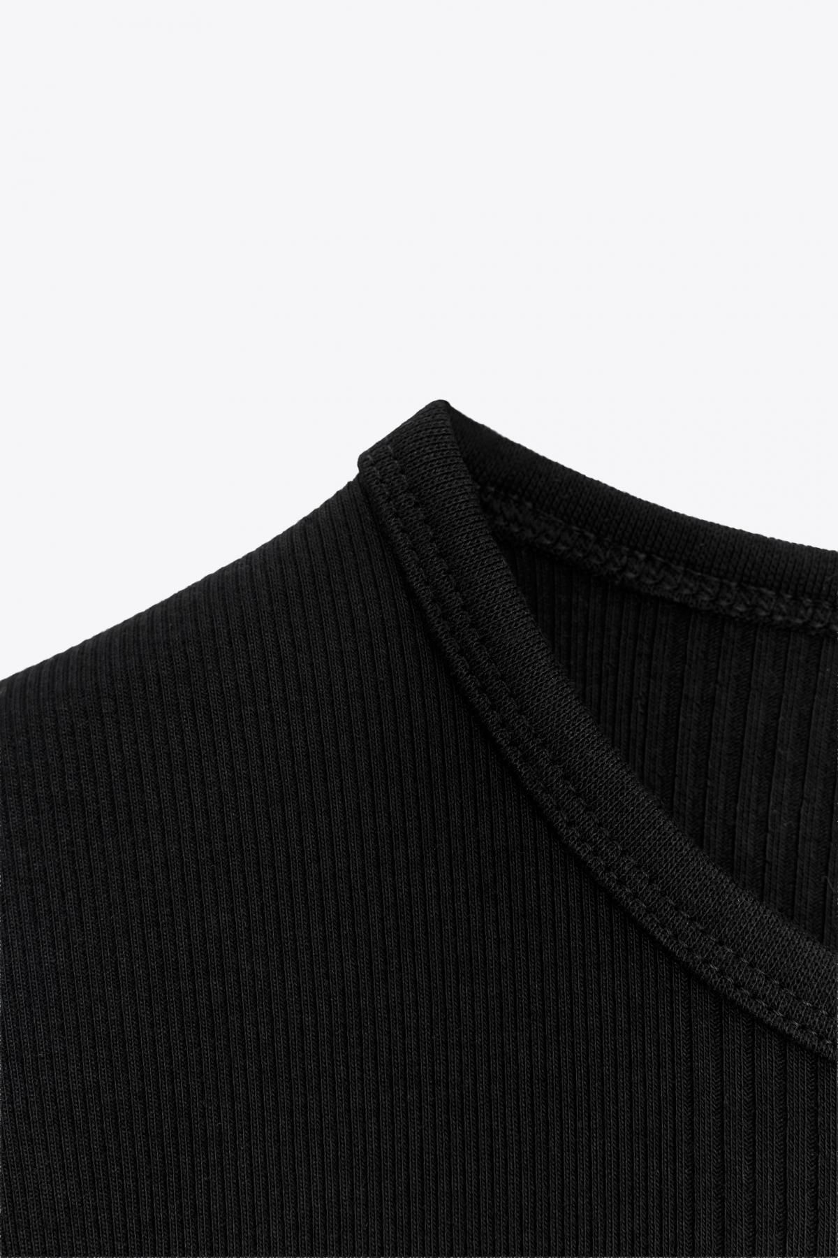 자라 슬림핏 립 라운드넥 반팔 티셔츠 4174/584 BLACK - 상세 이미지 3