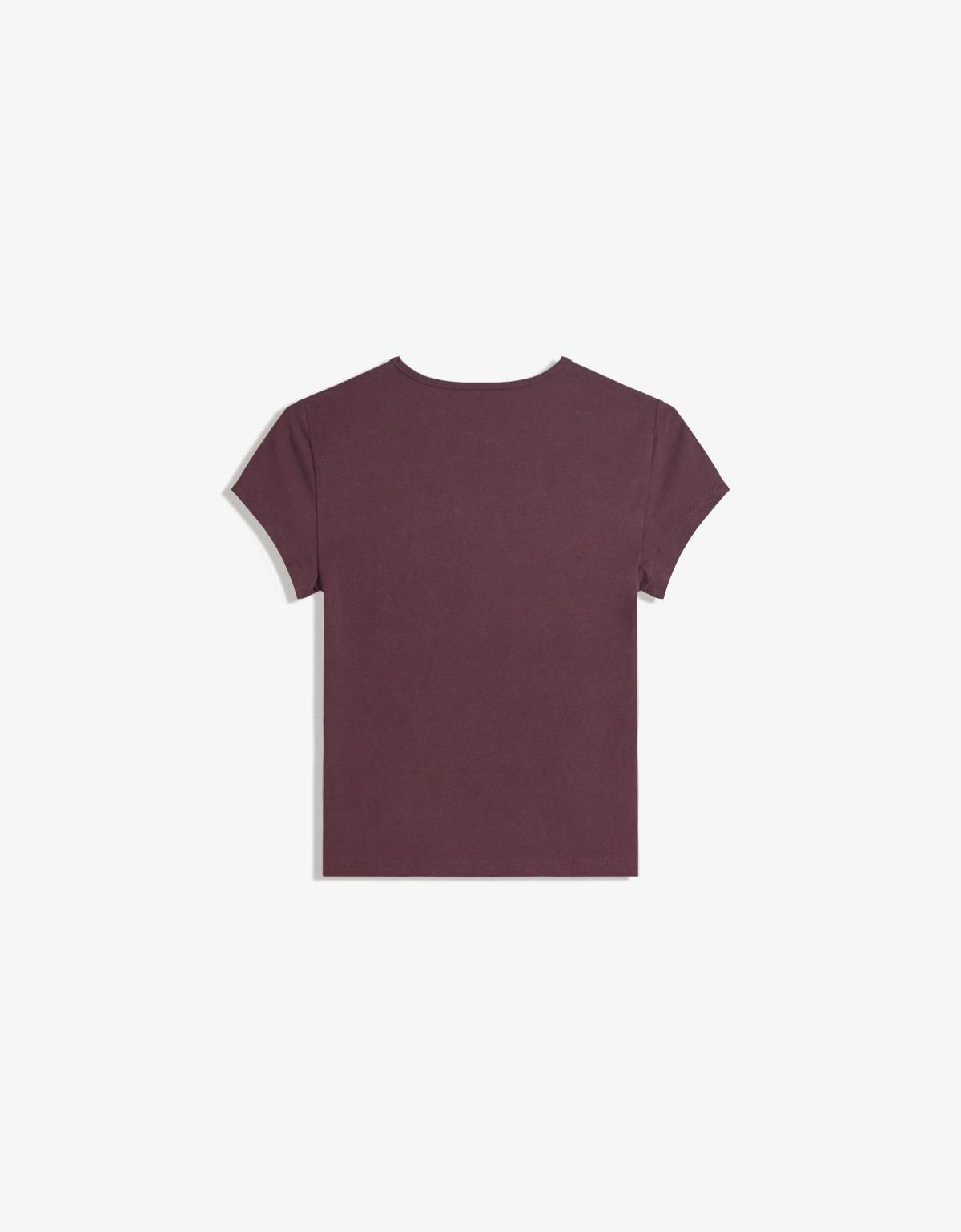 버쉬카 라인스톤 레터링 스트레치 반팔 티셔츠 7619/187 BURGUNDY - 상세 이미지 2