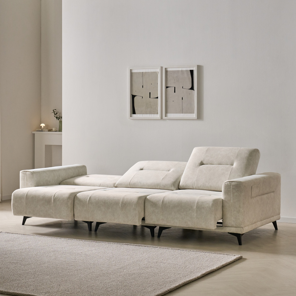 스코나 더스빌 아쿠아텍스 패브릭 모션 슬라이딩 무빙 침대 4인 리클라이너 소파