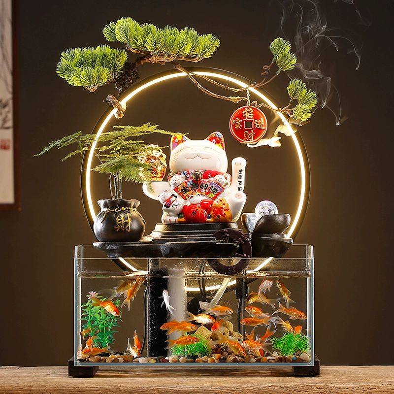 led 마네키네코 대형 일본 무드등 소품 세라믹 개업 소형 풍요의 뿔 비막 흐르는 물 램프 - 상세 이미지 3