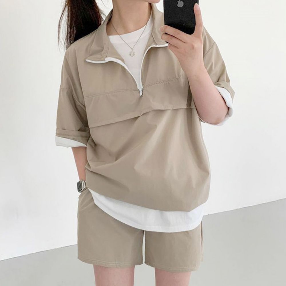 남자 여자 여름 예쁜 편한 커플 아노락 상하의세트 블랙 - 상품 이미지