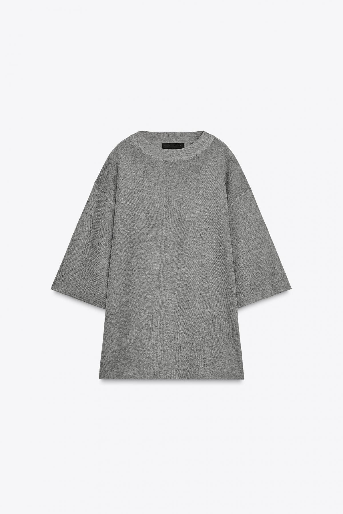자라 오버사이즈 라운드넥 루즈핏 반팔 니트 탑 2142/189 GREY MARL - 상품 이미지