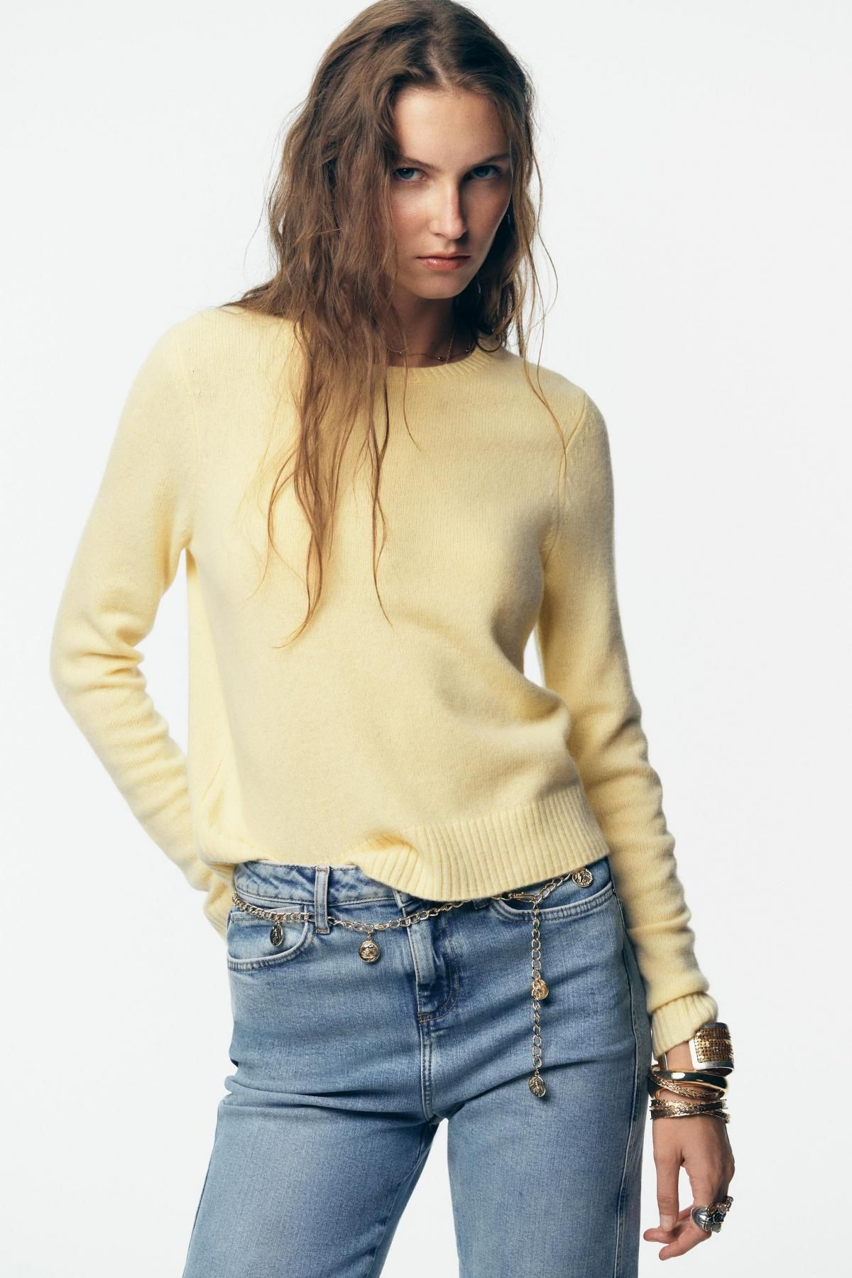 자라 프리미엄 라운드넥 100 울 스웨터 2893/107 LIGHT YELLOW - 상세 이미지 3