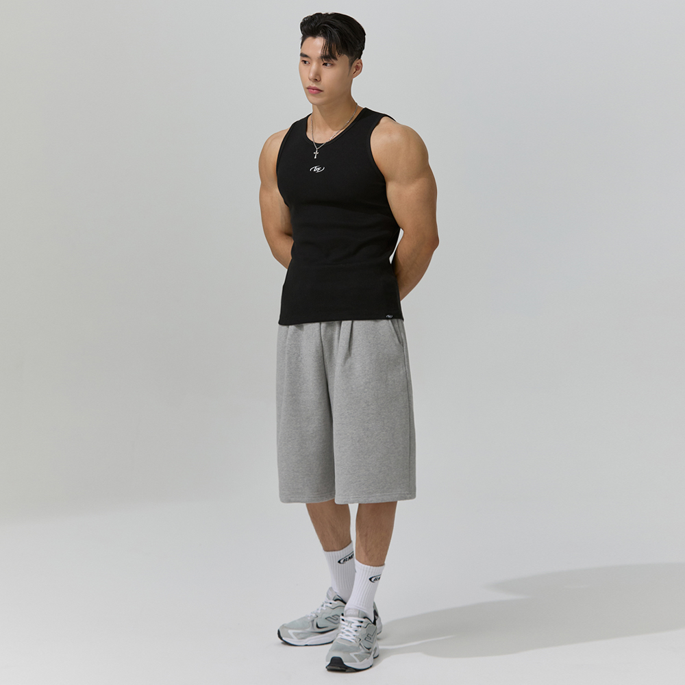 블랙몬스터핏 남자 원턱 버뮤다 팬츠 와이드 스웻 반바지 - 상세 이미지 3