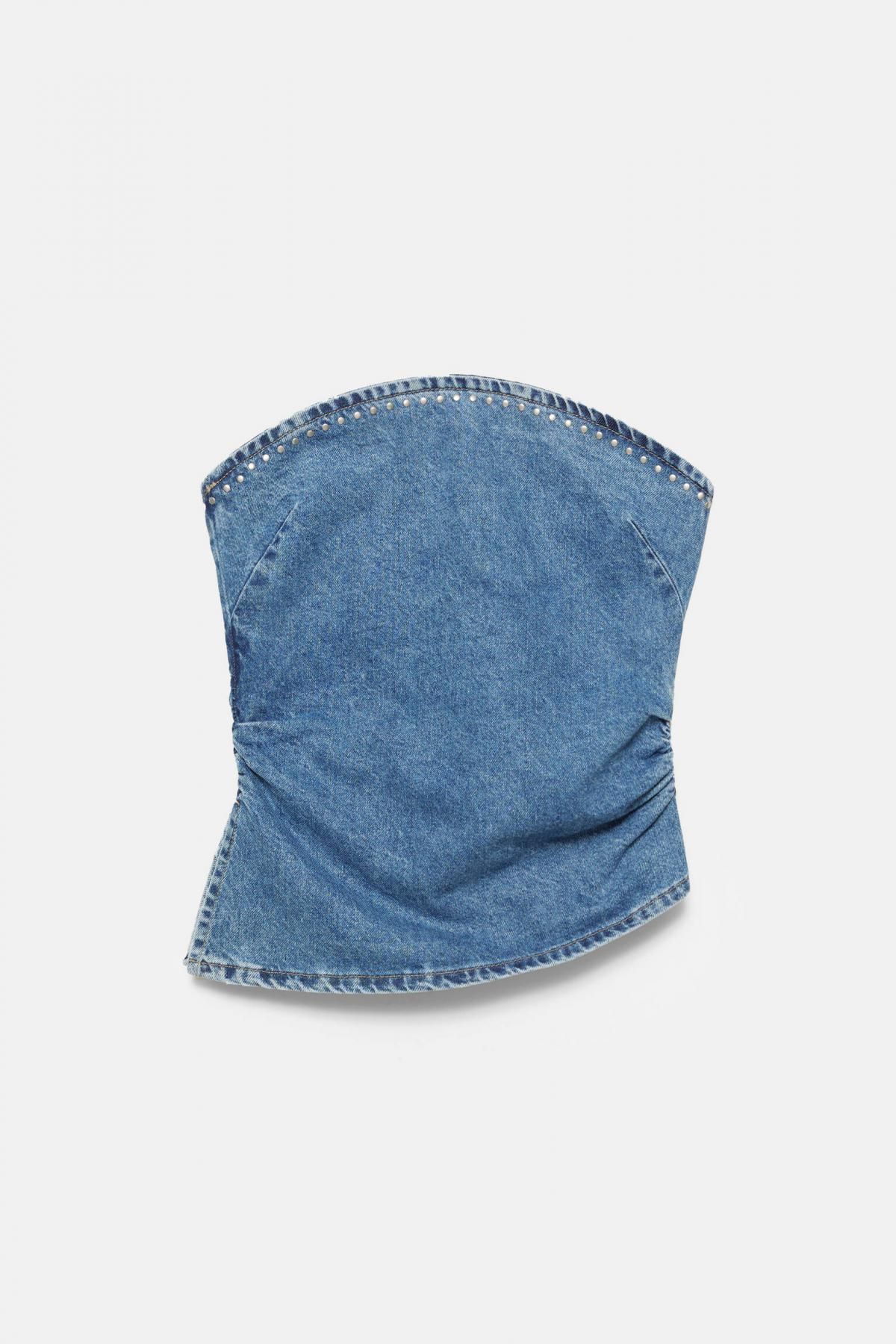 풀앤베어 스터드 데님 스트랩리스 탑 7472/390 MEDIUM BLUE - 메인 이미지