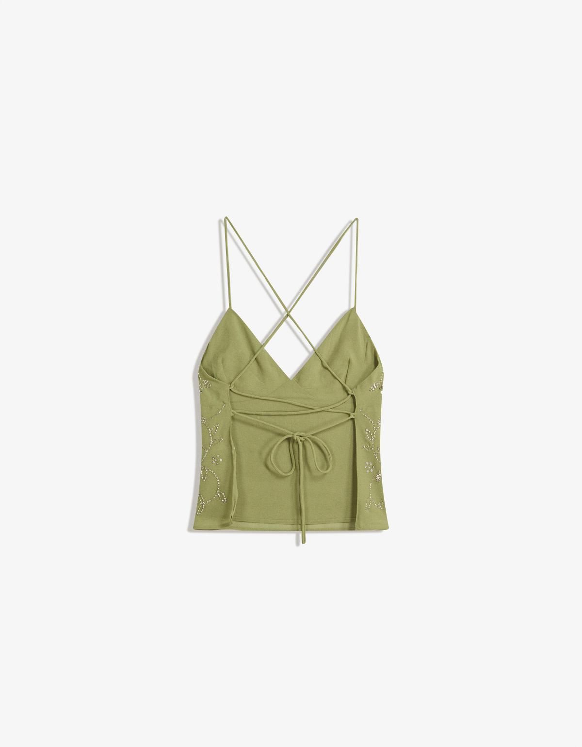 버쉬카 샤이니 스트랩 자수 파티룩 민소매 탑 8779/494 KHAKI - 상세 이미지 5