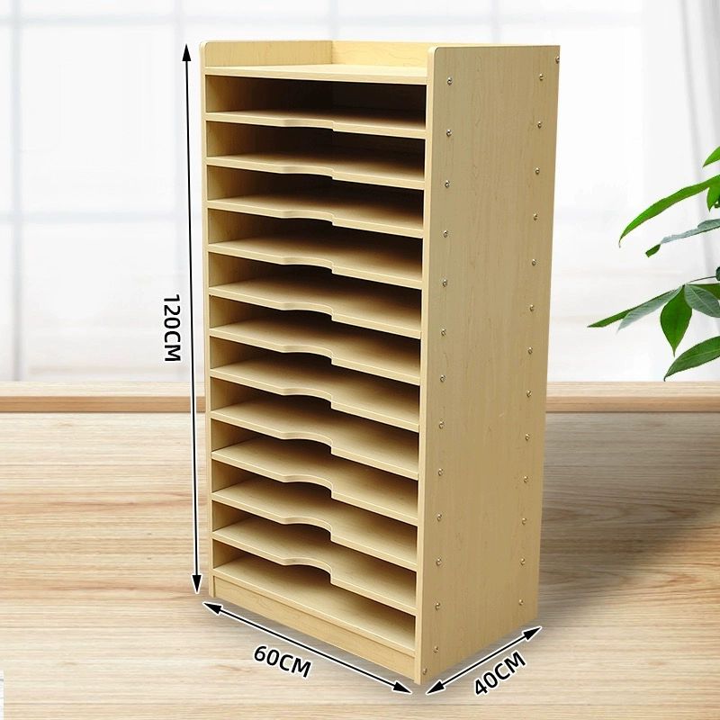 종이보관함 수납함 세로형 선반 정리함 파일 절지류 우드색 60x40x80 8층 - 상세 이미지 2