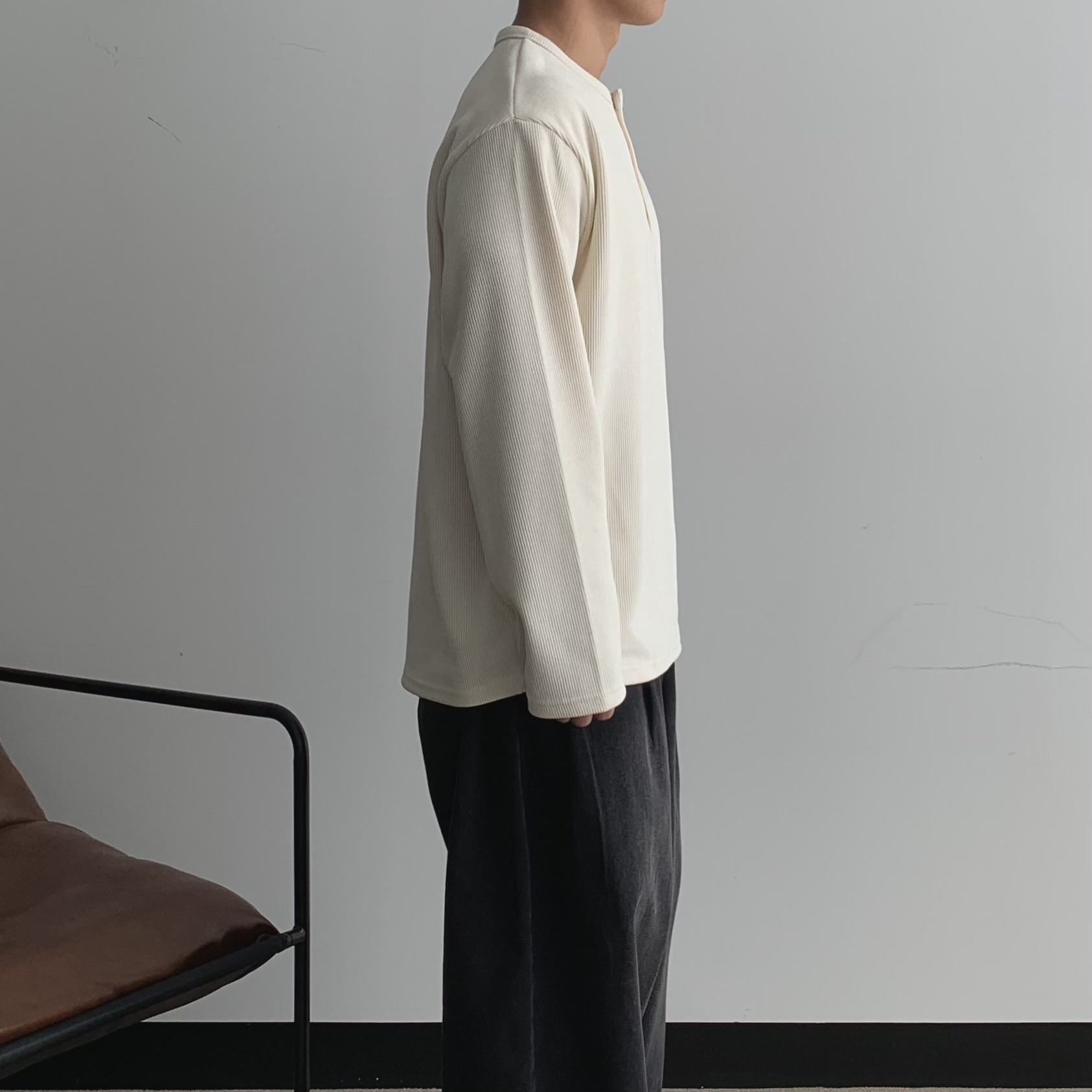 립 남자오버핏니트 헨리넥니트 헨리넥긴팔 - 상세 이미지 3
