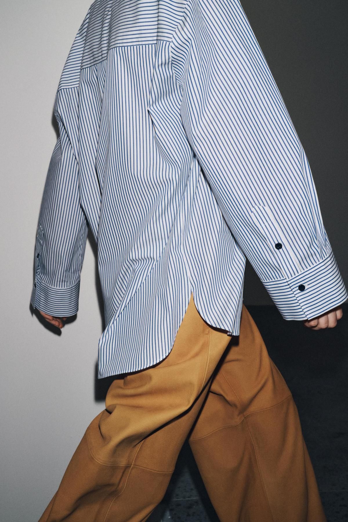 자라 스트라이프 오버핏 코튼 포플린 긴팔 셔츠 8821/886 WHITE / NAVY - 상세 이미지 5