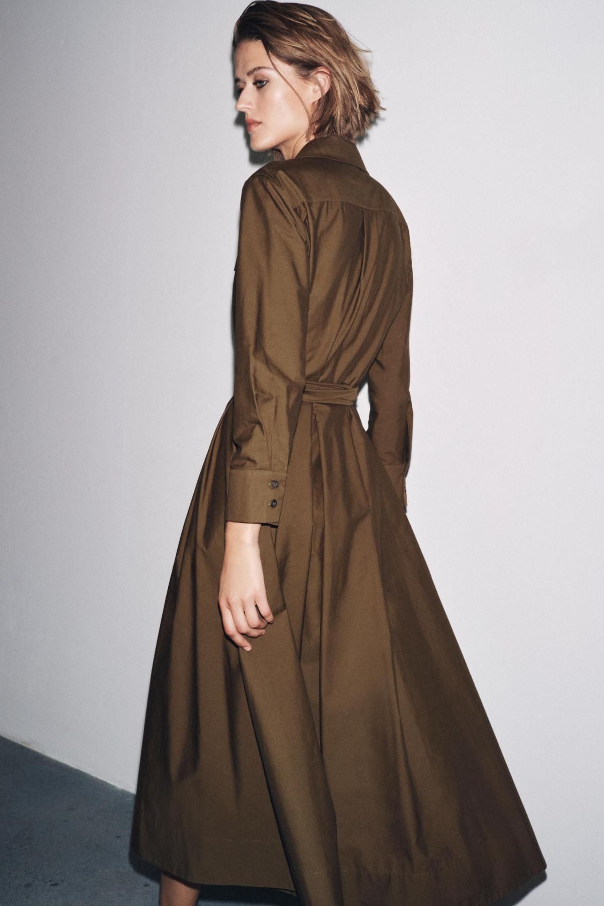 자라 테크니컬 코튼 포플린 미디 셔츠 원피스 8622/654 DARK KHAKI - 상세 이미지 4