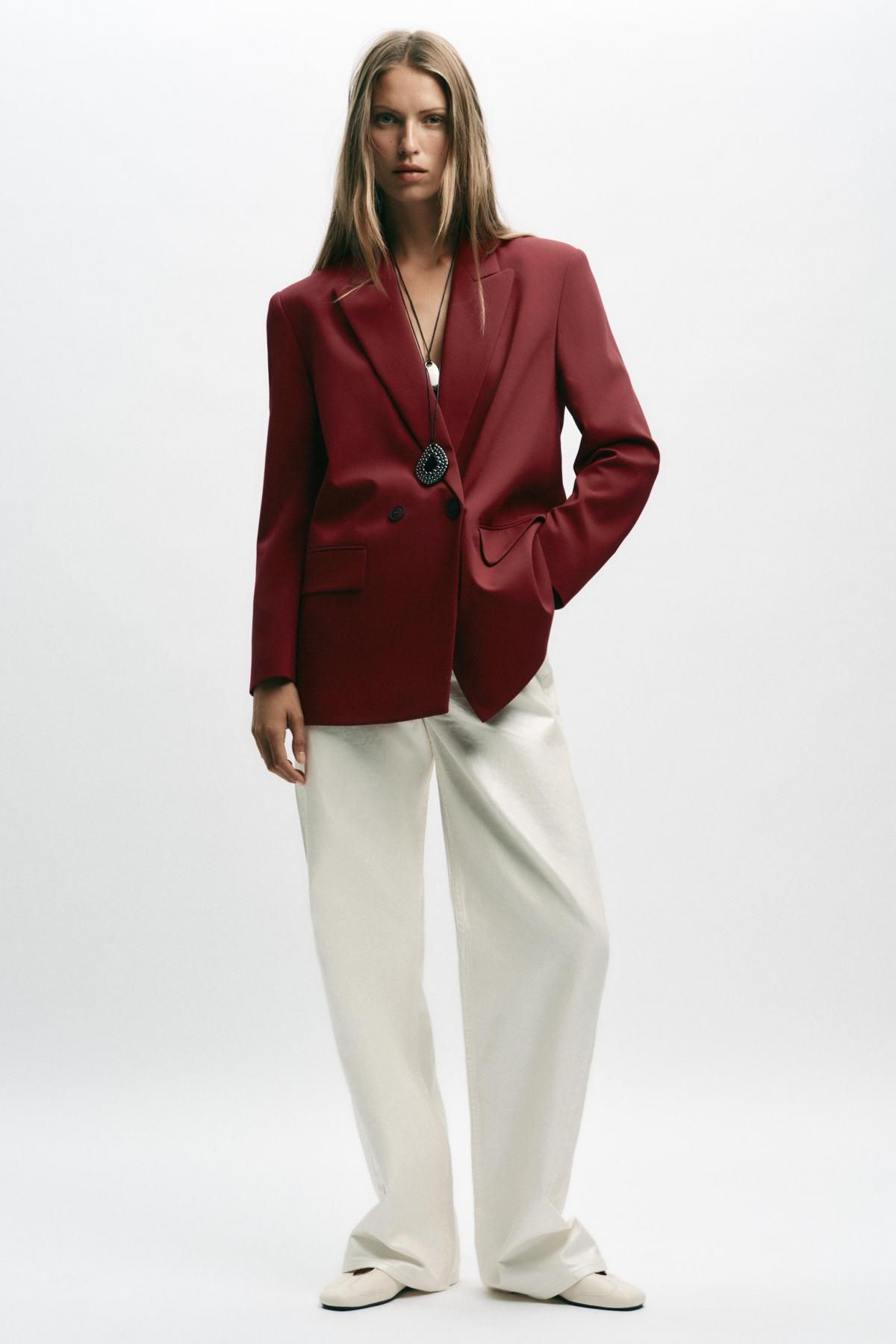 자라 버건디 오버사이즈 더블브레스트 블레이저 2753/122 BURGUNDY - 상세 이미지 2