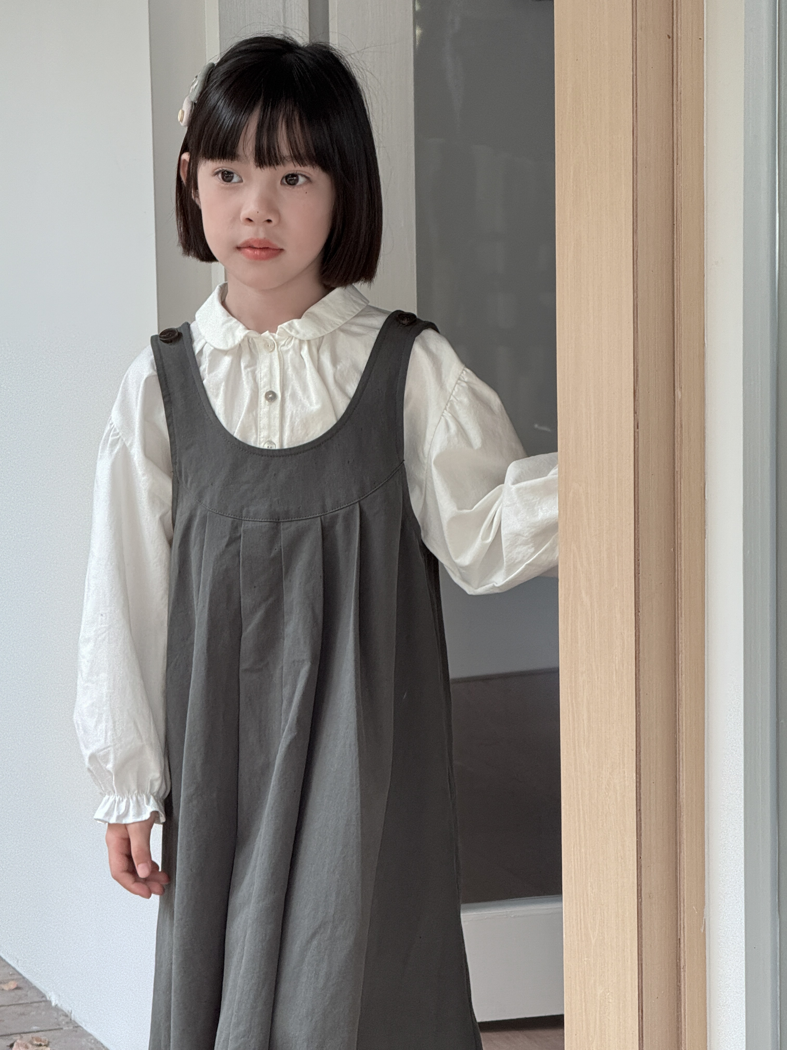 쁘띠 카라 헨리넥 순면 솔리드 블라우스 유아 주니어 간절기 - 상세 이미지 2