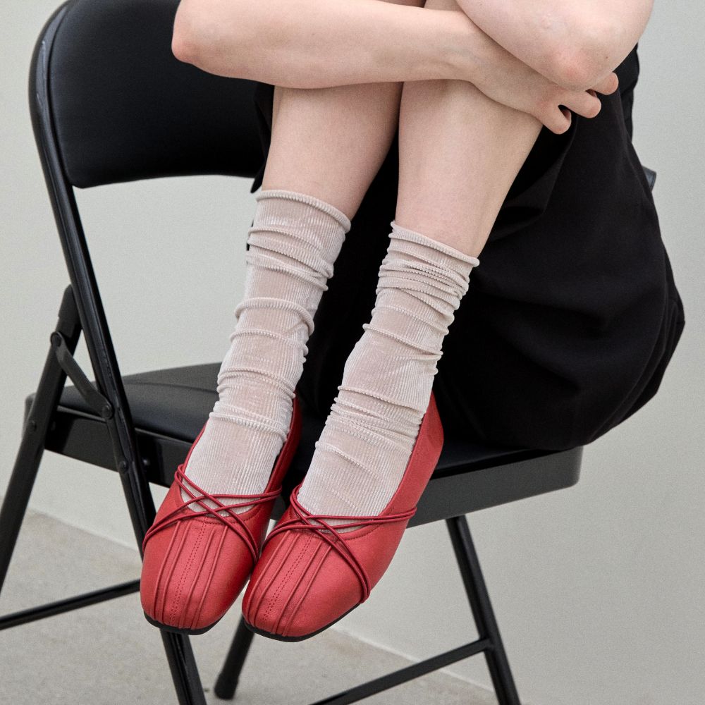 스퍼 플리츠 X 엘라스틱 스트랩 메리제인 플랫슈즈 1.5cm -UA9017 (5color)