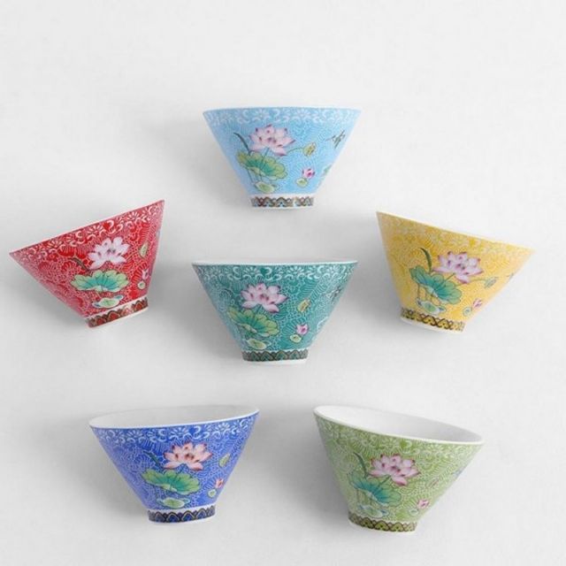6p 명절 70ml 사케잔 선물세트 찻잔 플라워 다기 연꽃 - 메인 이미지