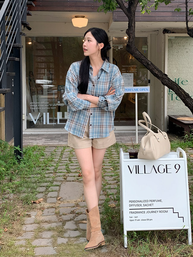 [자체제작] [루즈핏 체크셔츠] 블루 체크 긴팔 남방 오버핏 가을 데일리 셔츠 bs8340 이미지 8