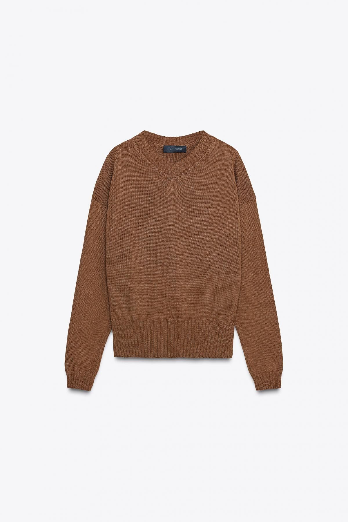 자라 브라운 베이직 브이넥 니트 스웨터 6771/140 BROWN - 상품 이미지