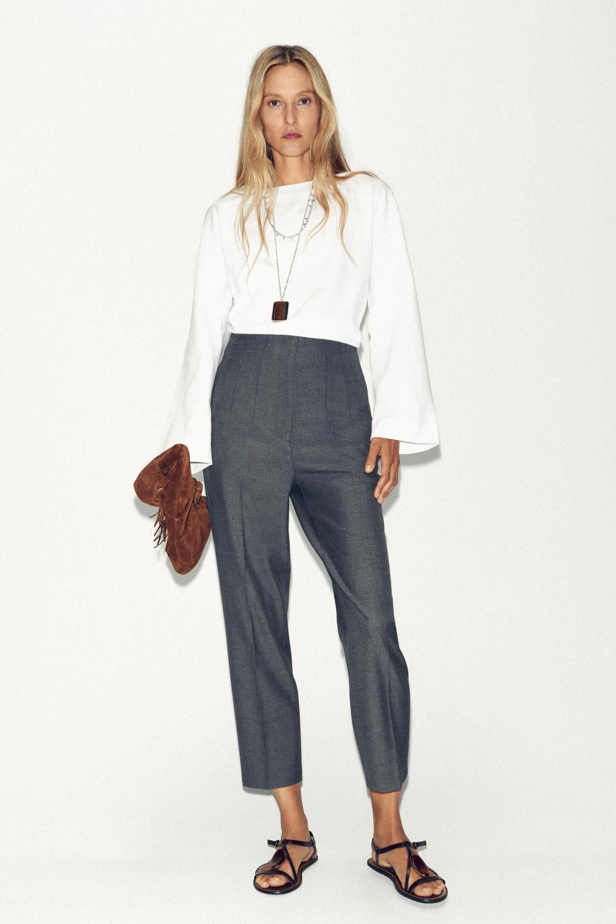 자라 하이웨이스트 테크니컬 팬츠 1478/631 GREY MARL - 상세 이미지 2