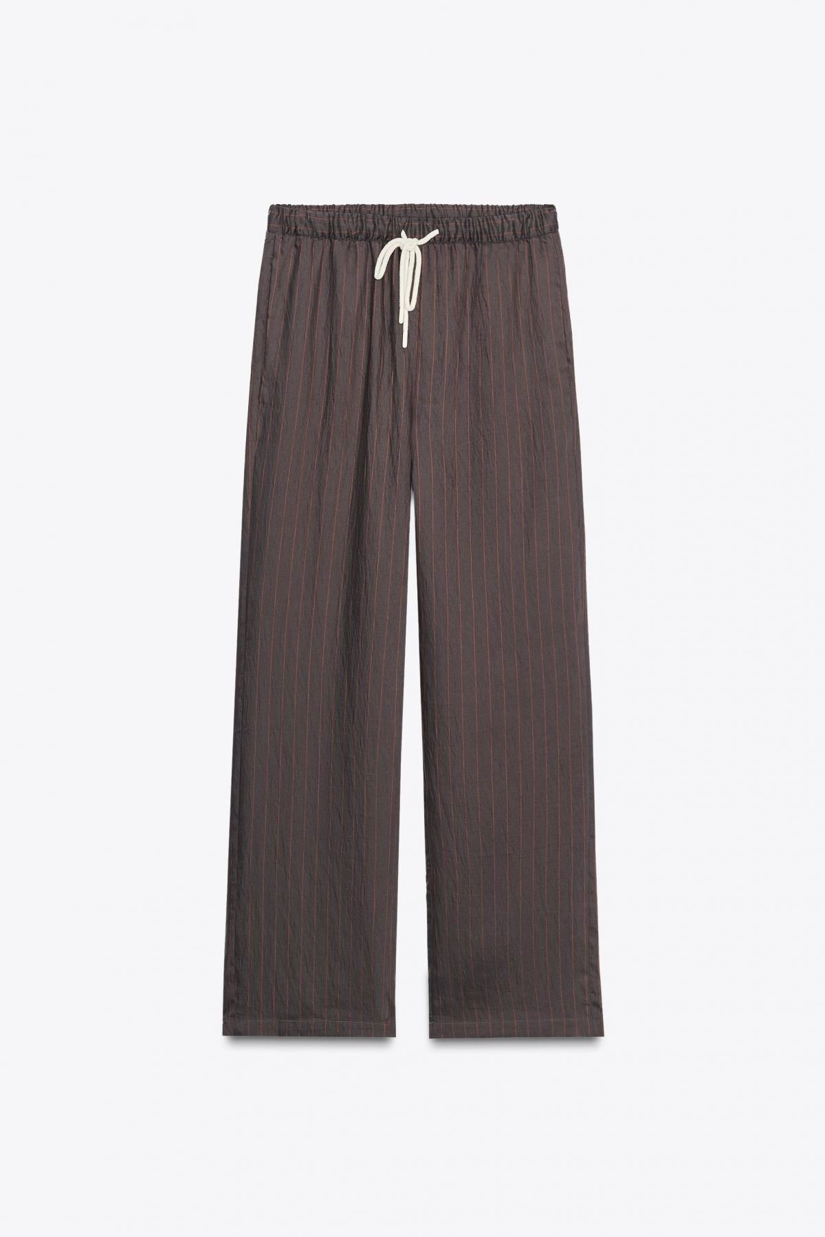 자라 테크니컬 스트라이프 파자마 와이드 팬츠 7563/259 CHOCOLATE BROWN - 상세 이미지 5