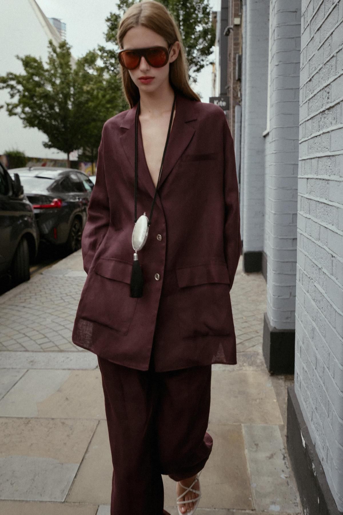 자라 린넨 오버핏 테일러드 블레이저 재킷 8750/386 AUBERGINE - 상세 이미지 4