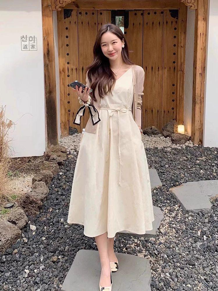 휴양지 빅사이즈 원피스 구김없는 브이넥 바캉스 여성 민소매 해외여행 바닷가 의상 패션 다크네이비 프리사이즈 - 상세 이미지 4