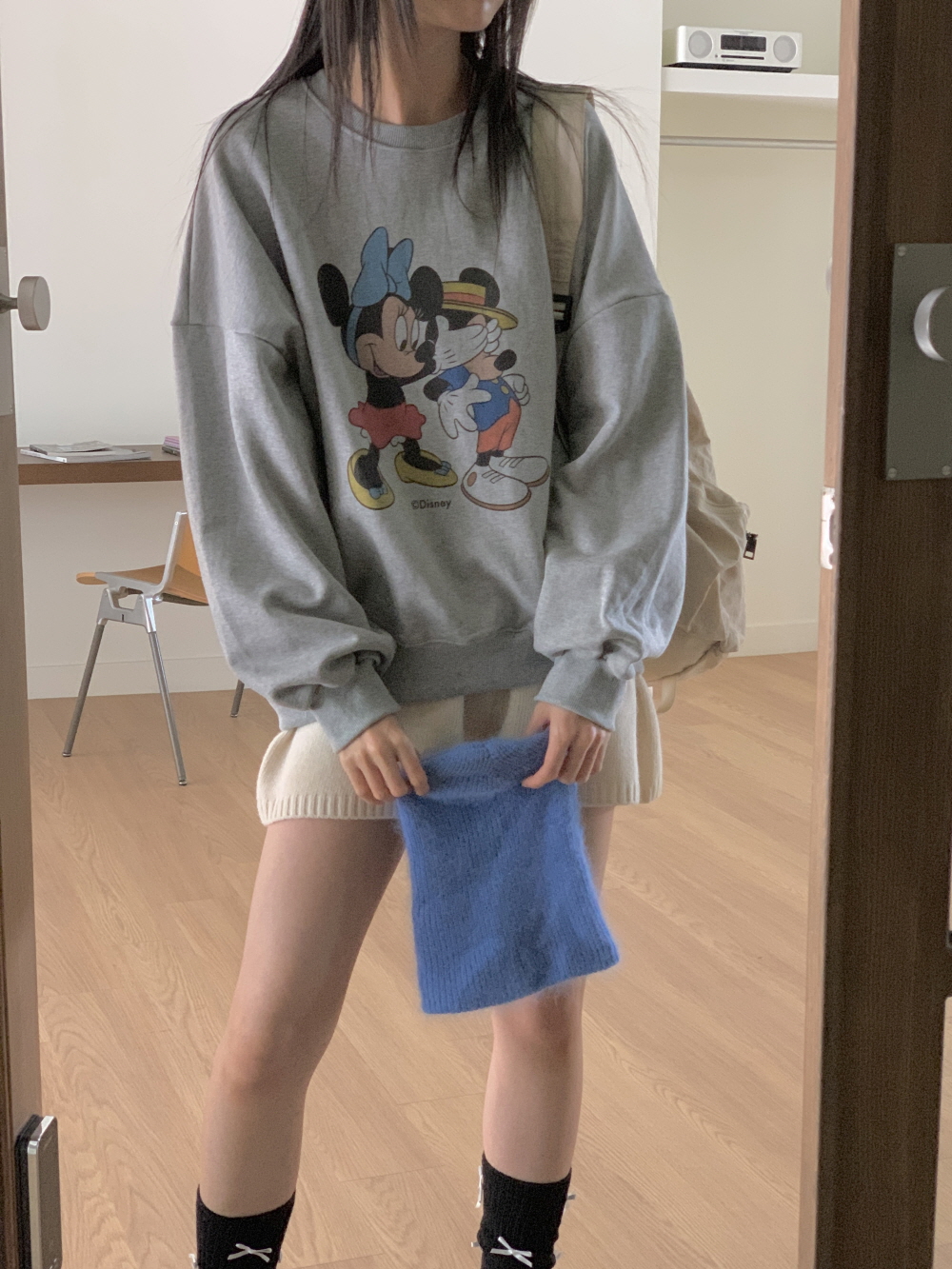 미키마우스 디즈니맨투맨 여성가을맨투맨 빈티지 회색 티셔츠 - 상세 이미지 2