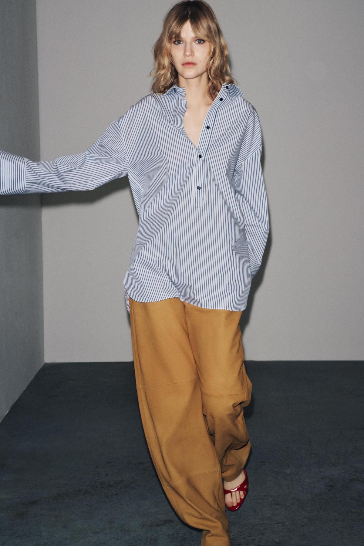 자라 스트라이프 오버핏 코튼 포플린 긴팔 셔츠 8821/886 WHITE / NAVY - 상세 이미지 2