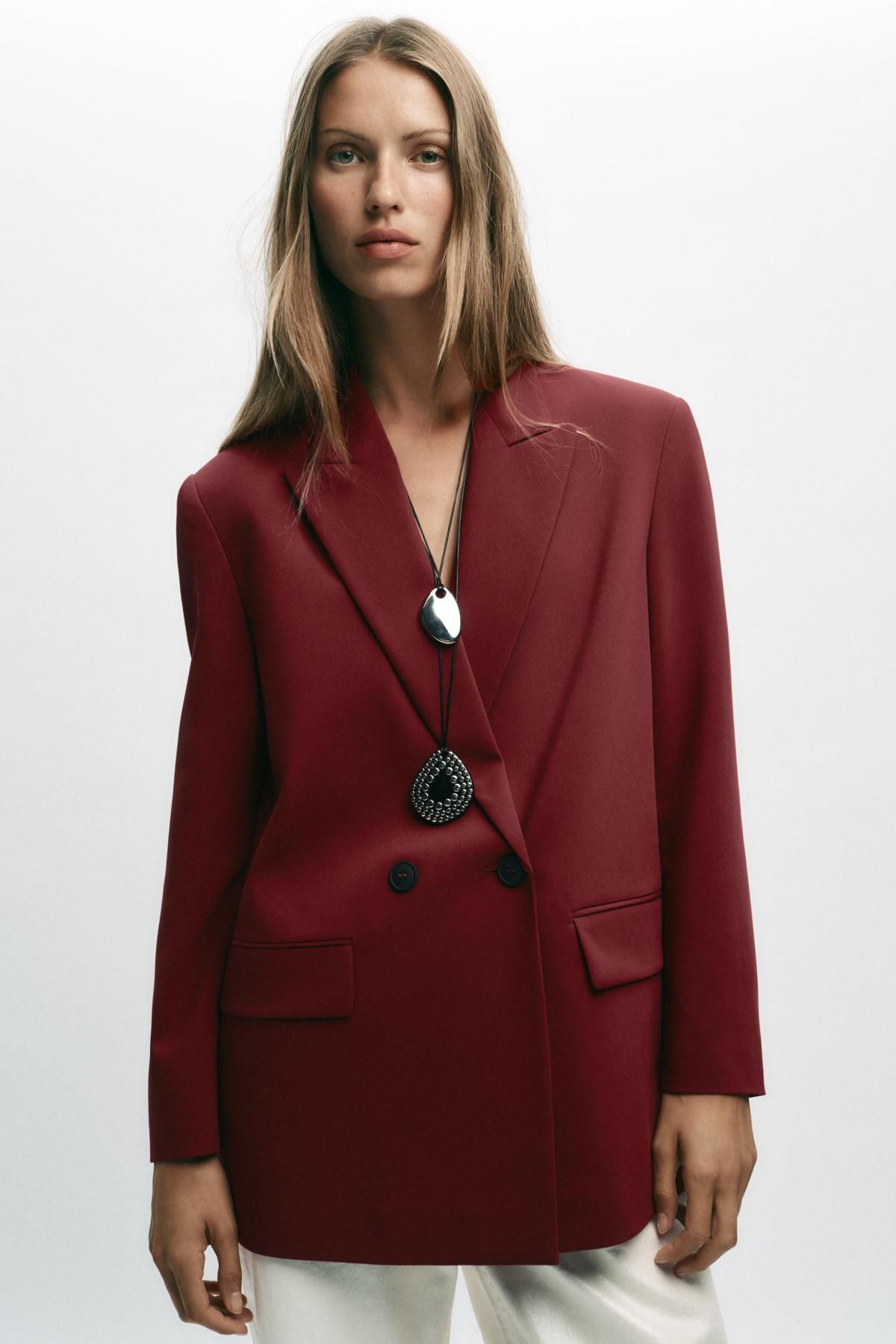 자라 버건디 오버사이즈 더블브레스트 블레이저 2753/122 BURGUNDY - 상세 이미지 3