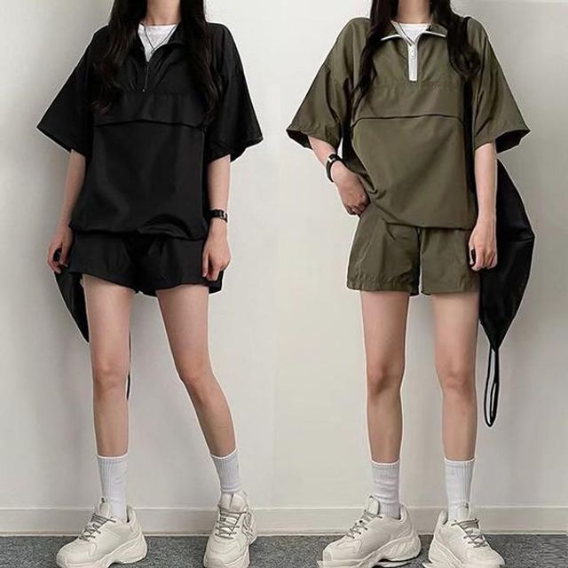 아노락 홈웨어 데일리 잠옷 반팔 셋업 블랙 - 상품 이미지