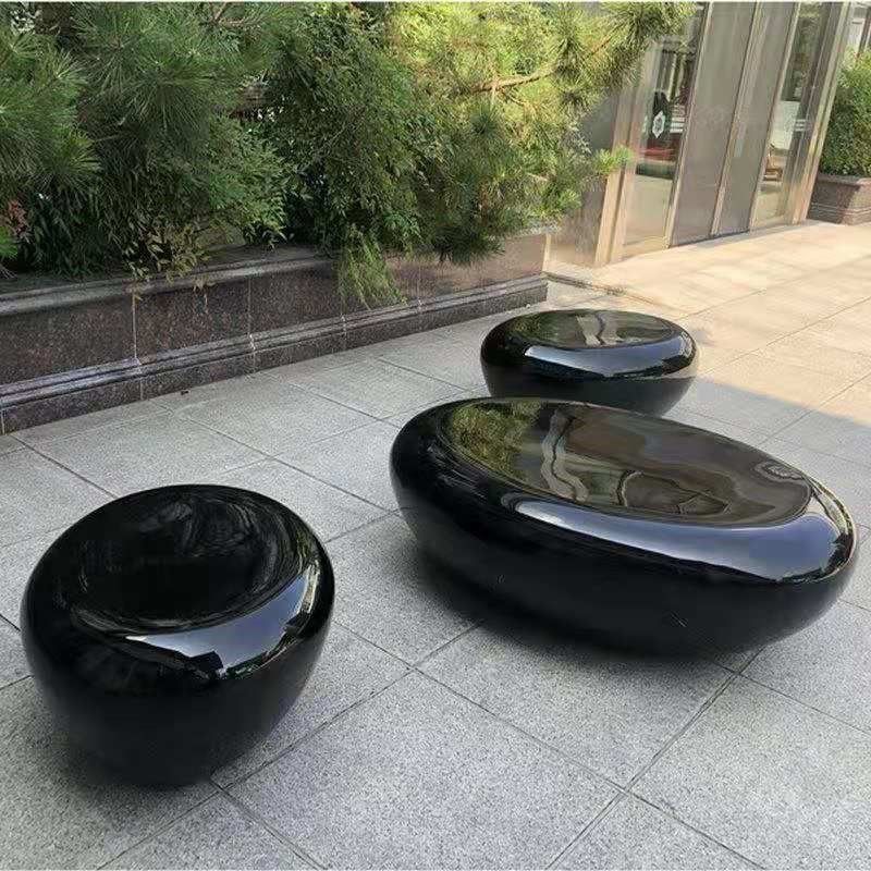 조약돌의자 돌벤치 스툴 타원형 공원 조약돌 돌의자 벤치 오목 600x400x350 - 상세 이미지 3
