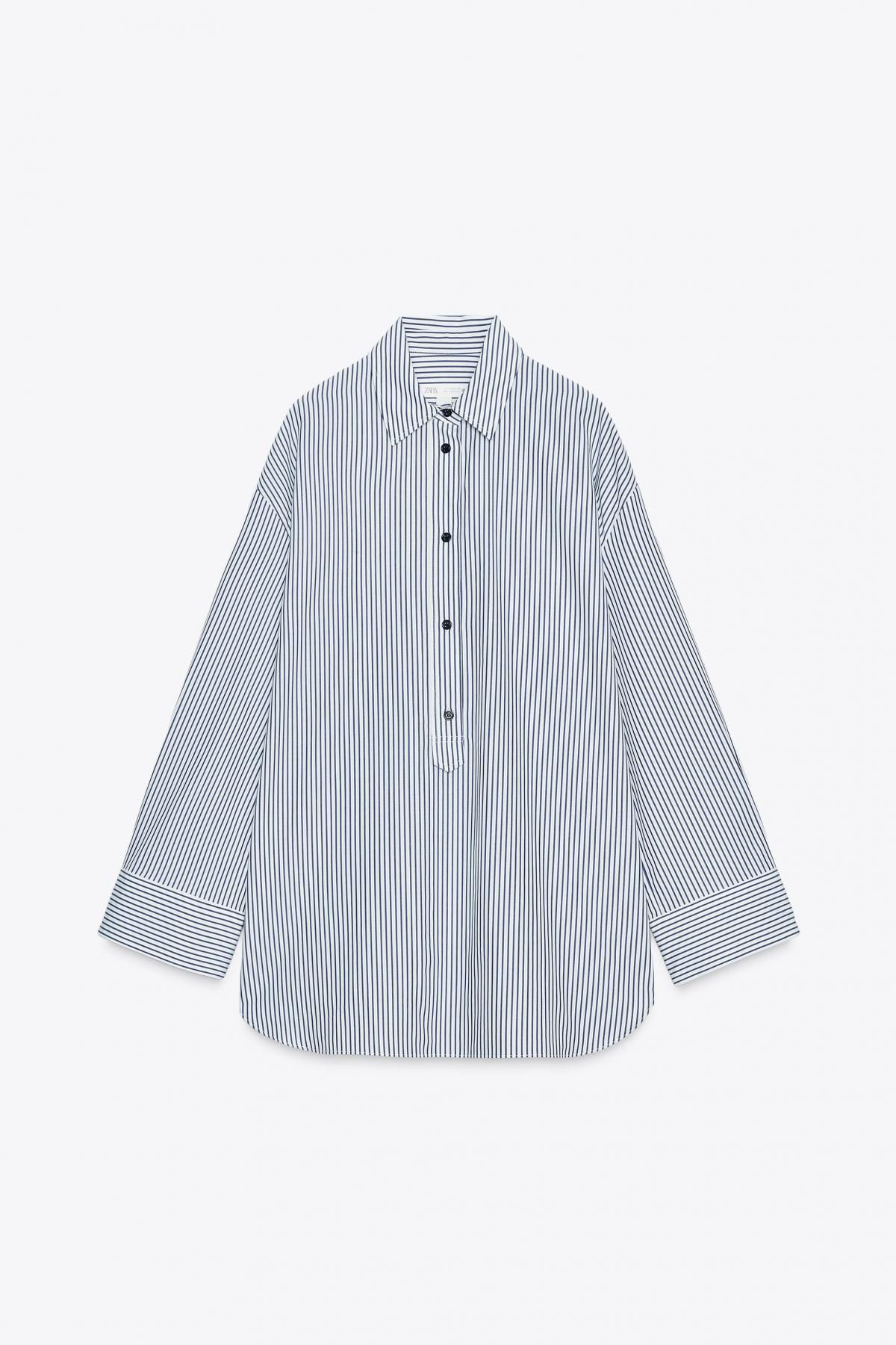 자라 스트라이프 오버핏 코튼 포플린 긴팔 셔츠 8821/886 WHITE / NAVY - 메인 이미지