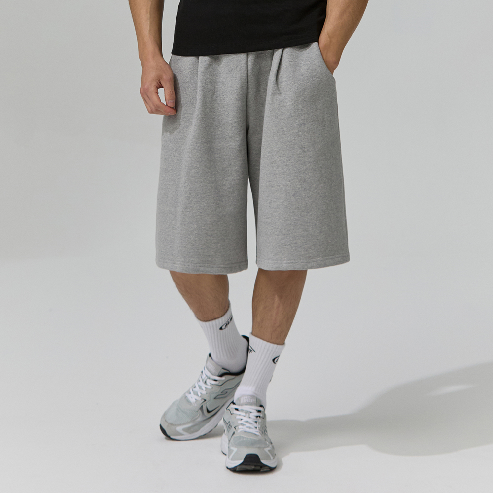 블랙몬스터핏 남자 원턱 버뮤다 팬츠 와이드 스웻 반바지 - 상품 이미지