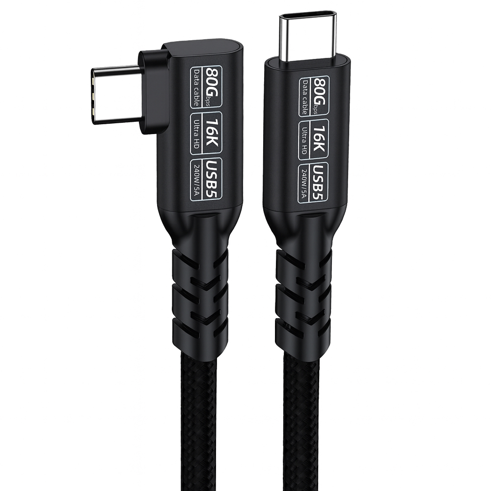바라보고 USB5 C타입 ㄱ자형 고속충전 케이블 240W 80Gbps 블랙, 1개, 1m - 상세 이미지 3